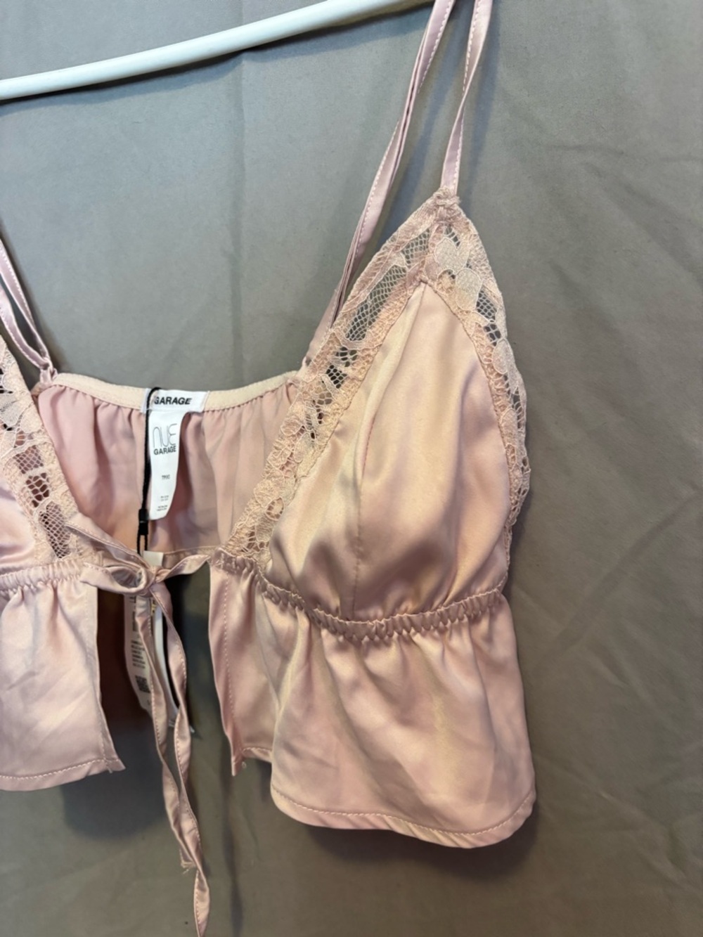 Garage Satin Lace-Trim Bralette in Light Pink - Picture 2 of 6
